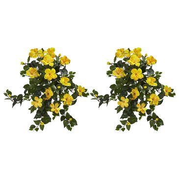 Nearly Natural Inc 24" Hibiscus Hanging Artificial Plant in Yellow and Green (Set of 2), , large