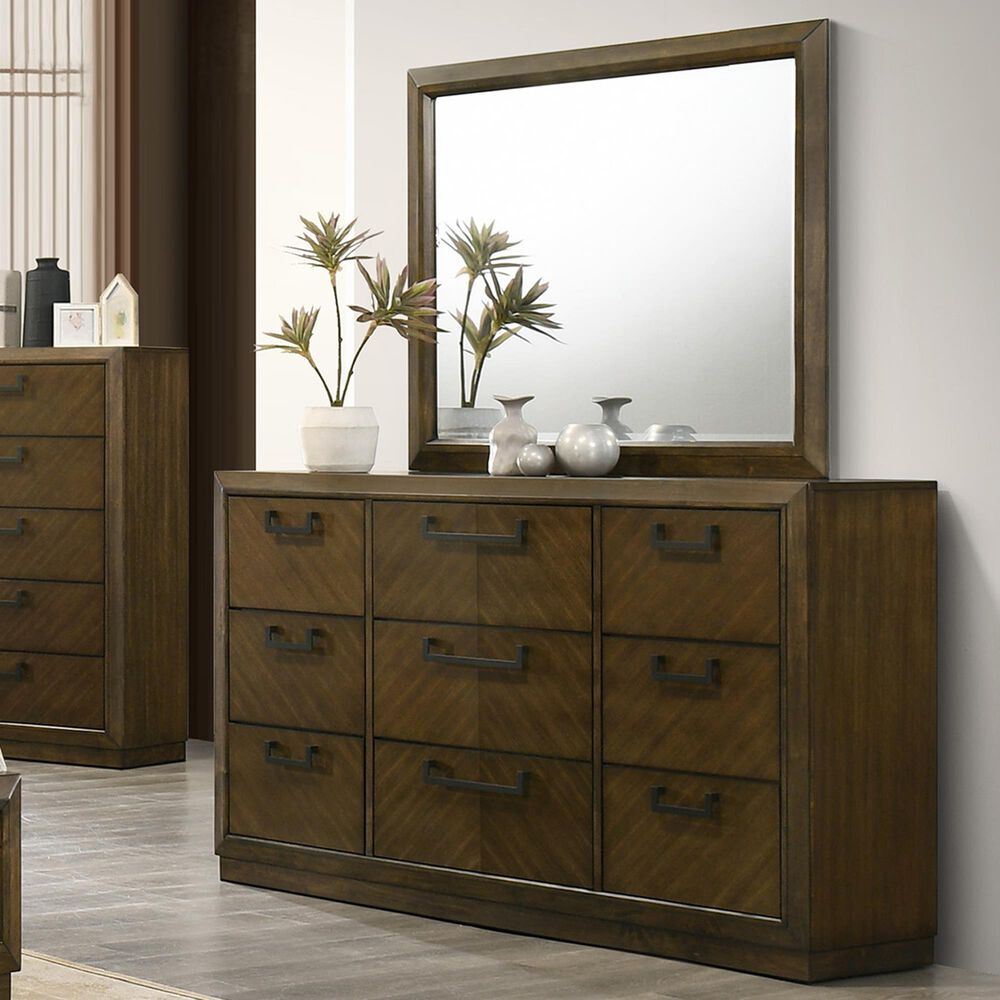 Crown Mark Lakecrest 9 Drawer Dresser and Mirror in Medium Brown, , large