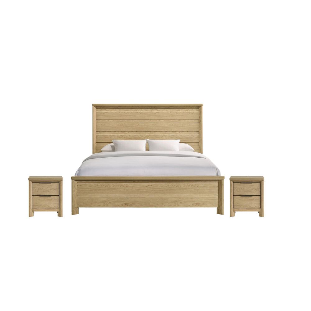 Mayberry Hill Grapevine King Panel Bed with Two Nightstands in Natural, , large