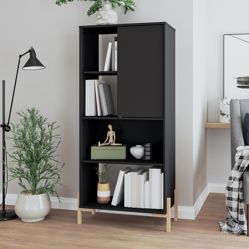Dayton Bowery 5-Shelf Bookcase in Black/Oak, , large