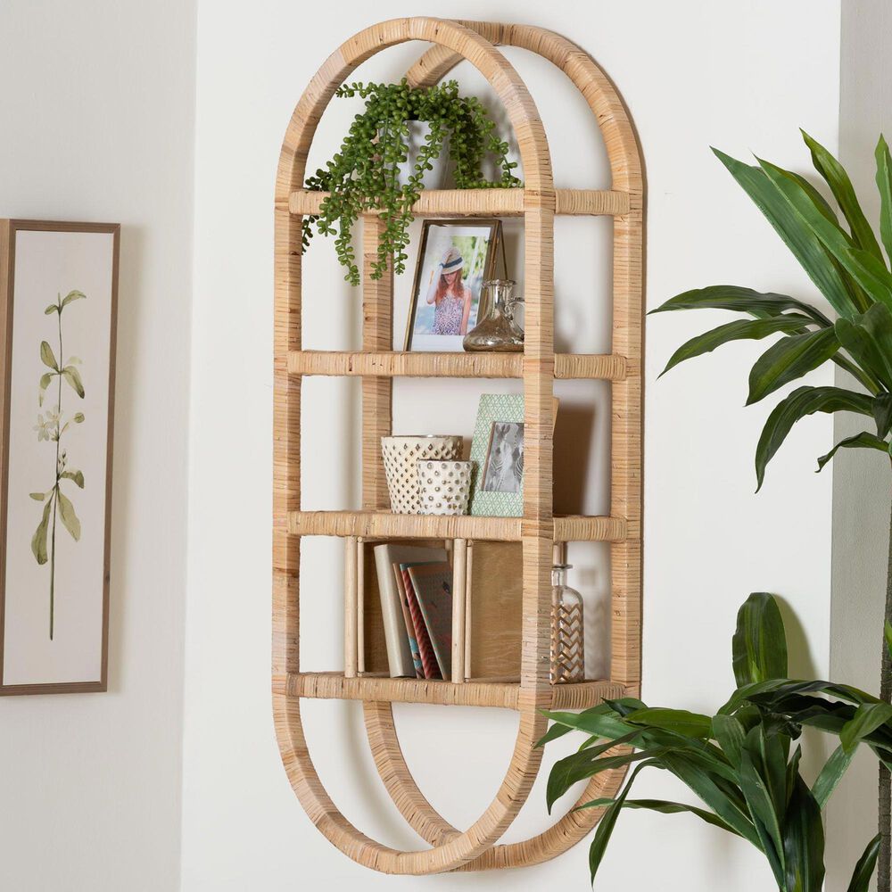 Baxton Studio Labonita 42" Arched Wall Shelf in Natural Brown, , large