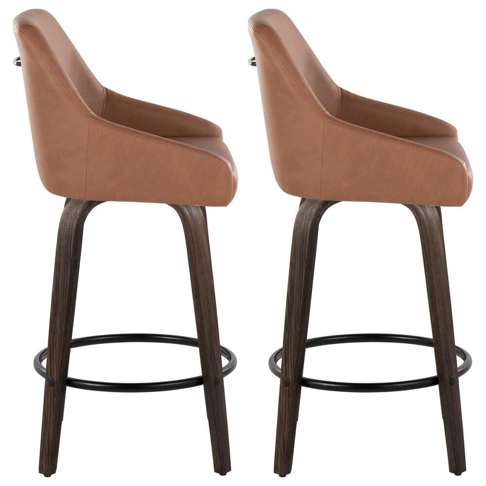 LumiSource Hannah Swivel Counter Stool with Camel Faux Leather Upholstery in Walnut and Black (Set of 2), , large