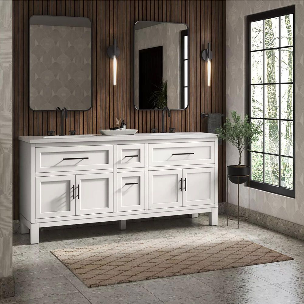 Kohler Quo 72&quot; Double Bathroom Vanity in White with 3 cm Pure White Quartz Top and Oval Sinks, , large