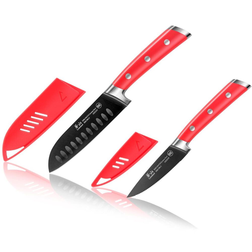 Cangshan S+ Series German Steel Forged 2-Piece Titanium Coated Santoku Starter Knife Set with Sheaths in Jupiter Red, , large