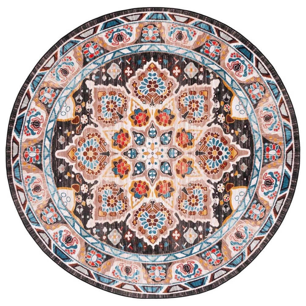 Safavieh Riviera 6"7" Round Beige and Charcoal Area Rug, , large