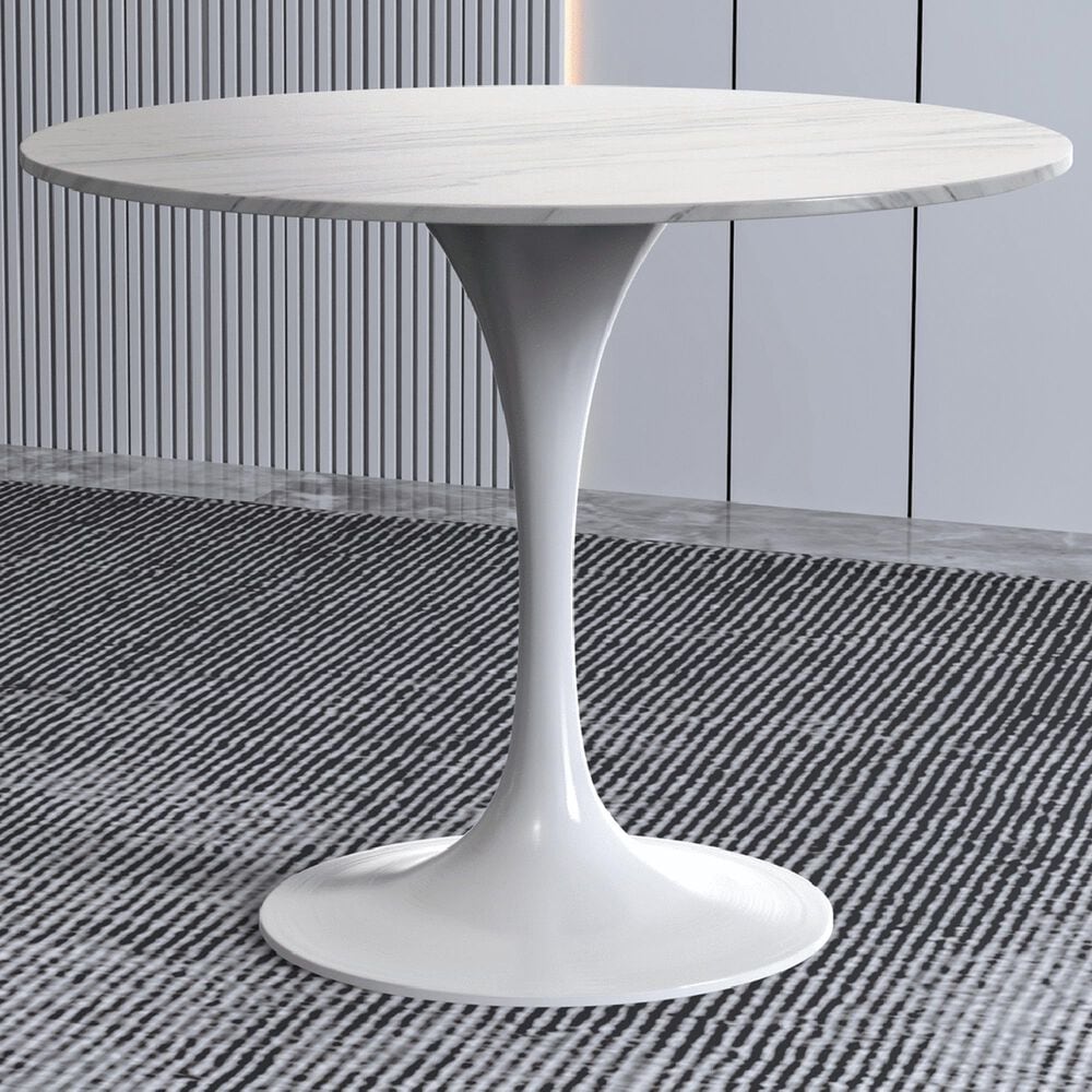 Leisuremod LeisureMod Verve Collection 36 Round Dining Table, White Base with Sintered Stone White Top, , large