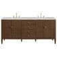 James Martin Vanities Myrrin 72" Double Bathroom Vanity in Mid-Century Walnut with 3 cm Eternal Jasmine Pearl Silestone Top, Rectangular Sinks and FreePower Wireless Charger, , large