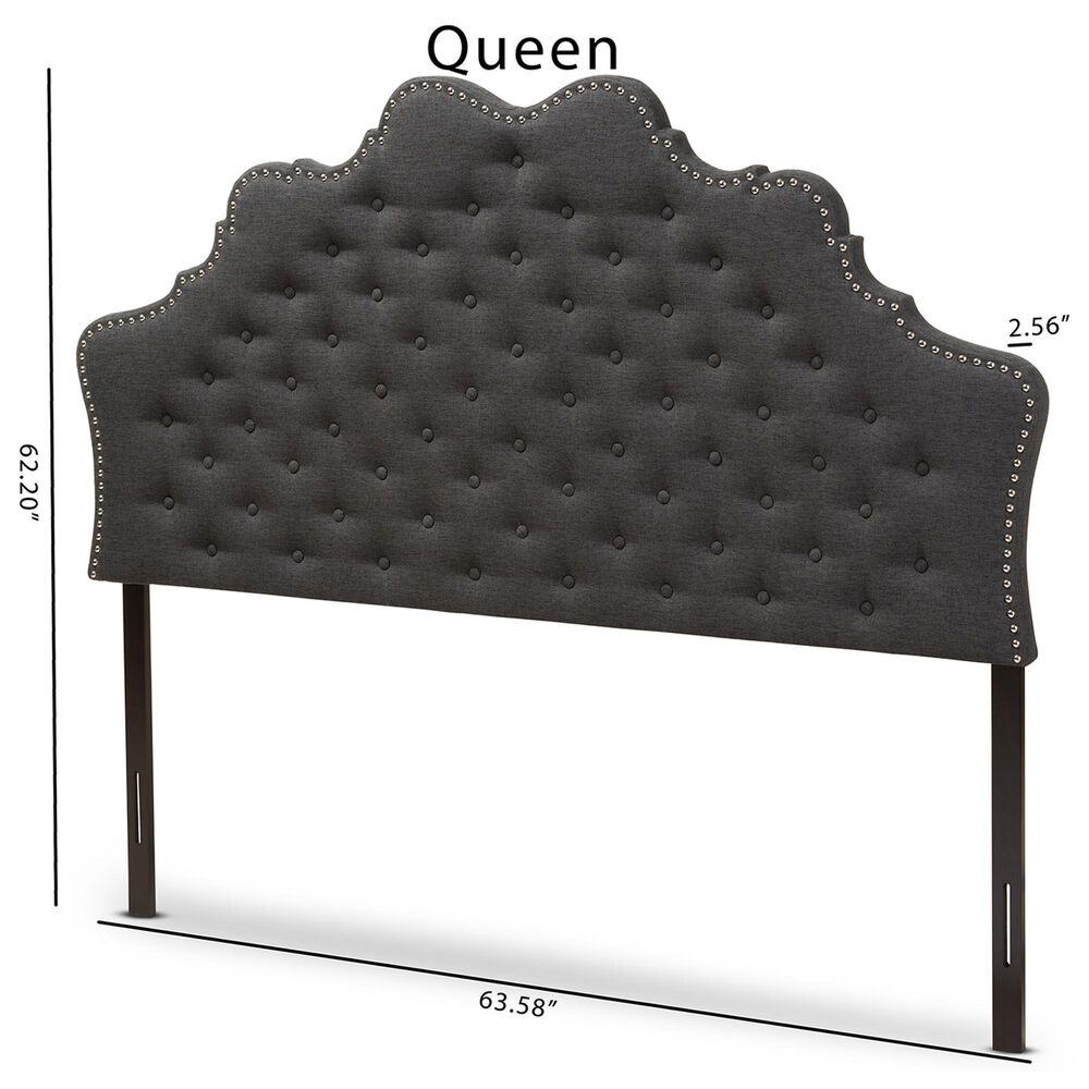 Baxton Studio Hilda Queen Upholstered Panel Headboard in Dark Grey, , large