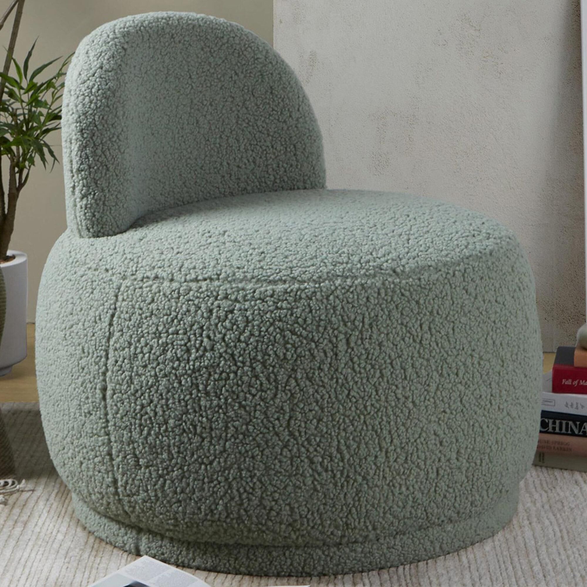 LumiSource Kimi Accent Chair in Green Sherpa