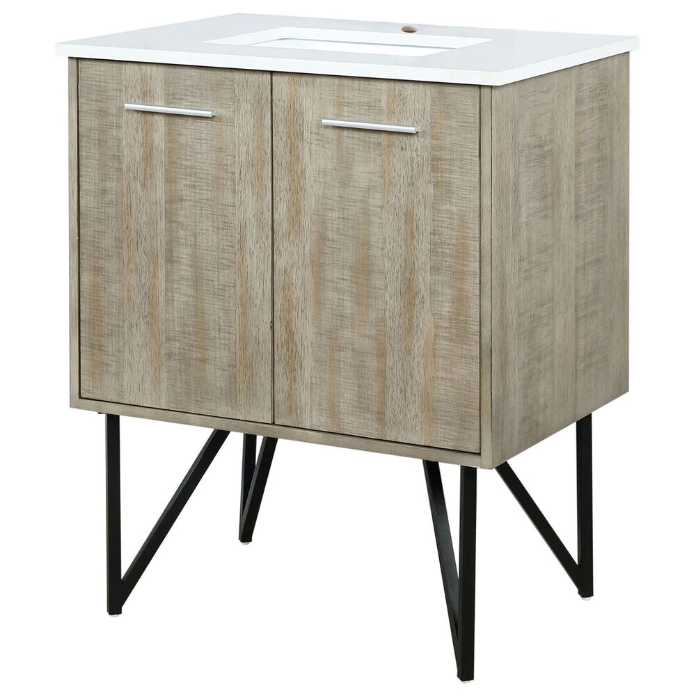 Lexora Home Lancy 30" Single Bathroom Vanity in Rustic Acacia with 2 cm White Cultured Marble Top and Rectangular Sink, , large