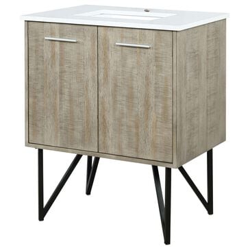Lexora Home Lancy 30" Single Bathroom Vanity in Rustic Acacia with 2 cm White Cultured Marble Top and Rectangular Sink, , large