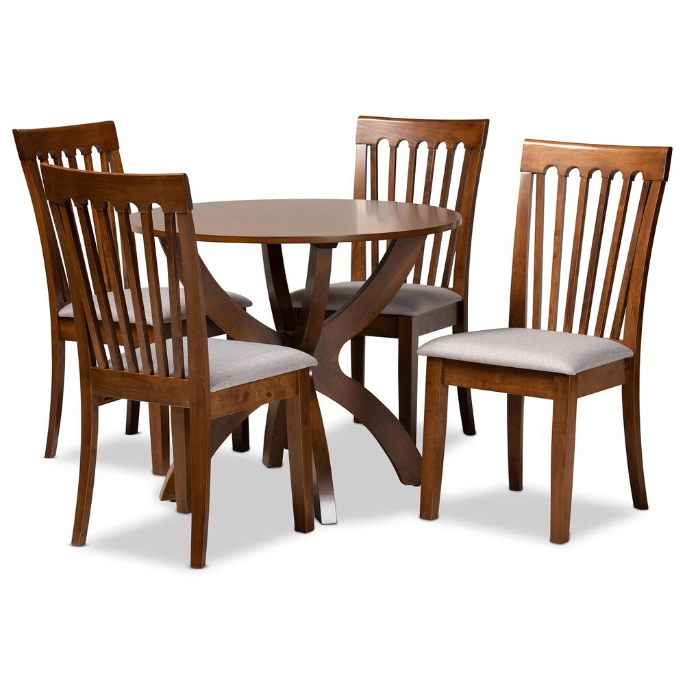 Baxton Studio Bailey 5-Piece Dining Set in Grey/Walnut Brown, , large