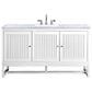 James Martin Vanities Athens 60" Single Bathroom Vanity in Glossy White with 3 cm Carrara White Marble Top and Rectangular Sink, , large