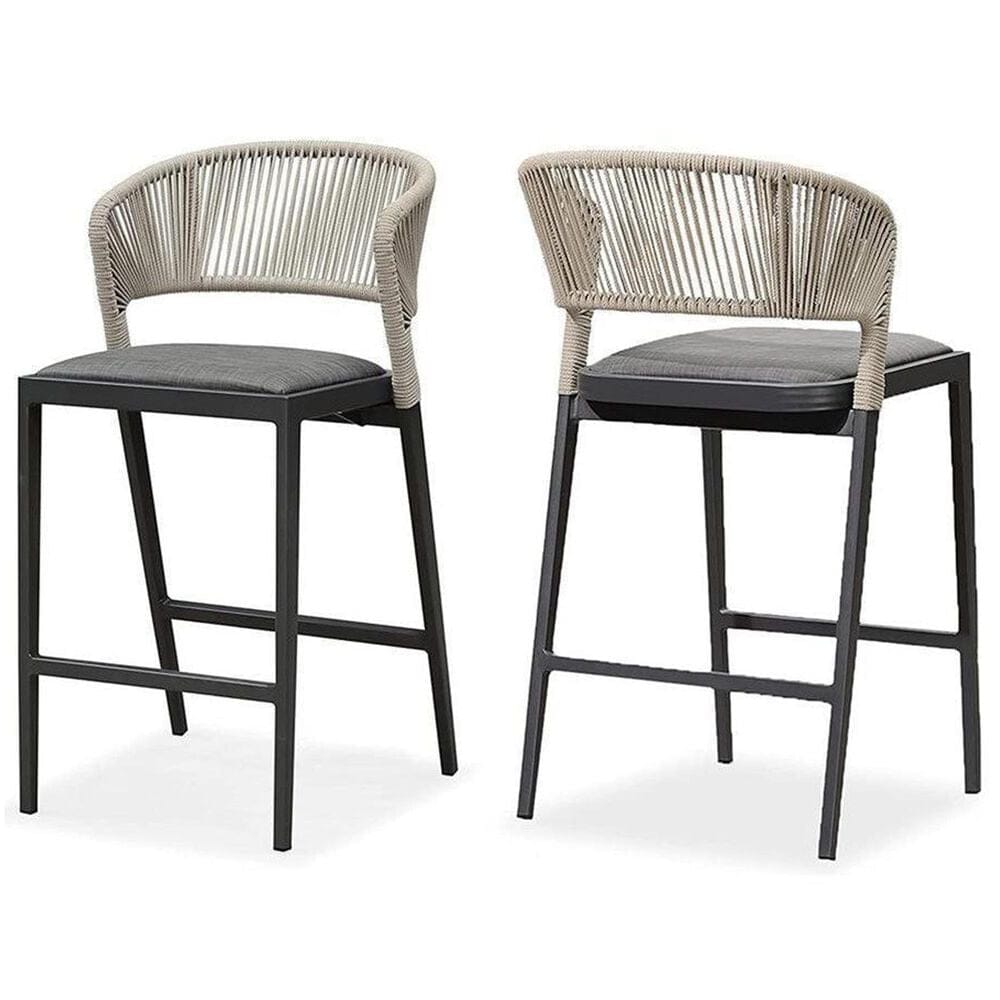 HOMLUX Outdoor Counter Stool with Open-Frame Backrest in Dark Grey (Set of 2), , large