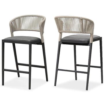 HOMLUX Outdoor Counter Stool with Open-Frame Backrest in Dark Grey (Set of 2), , large