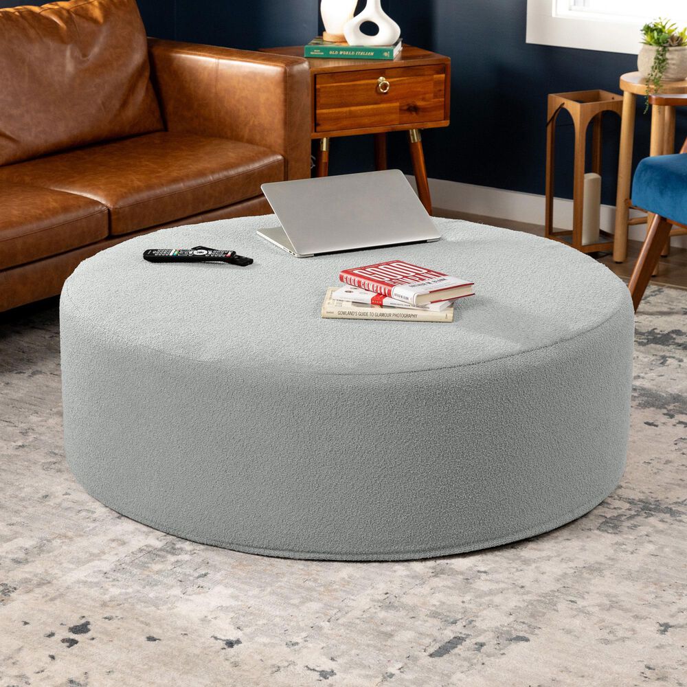Jaxx Candler Round Ottoman in Silver, , large