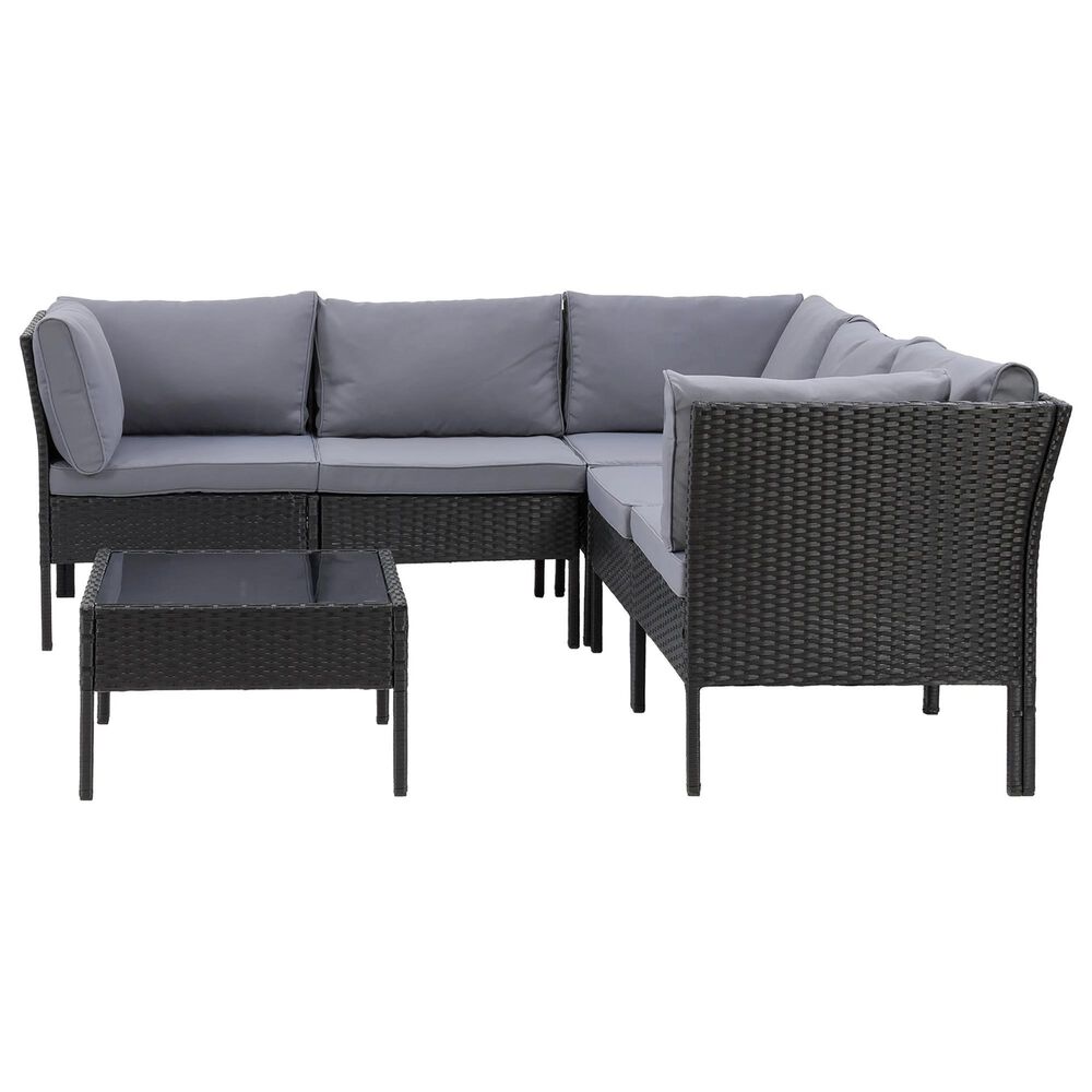 CorLiving Parksville 6-Piece Patio Sectional Set in Black and Gray, , large