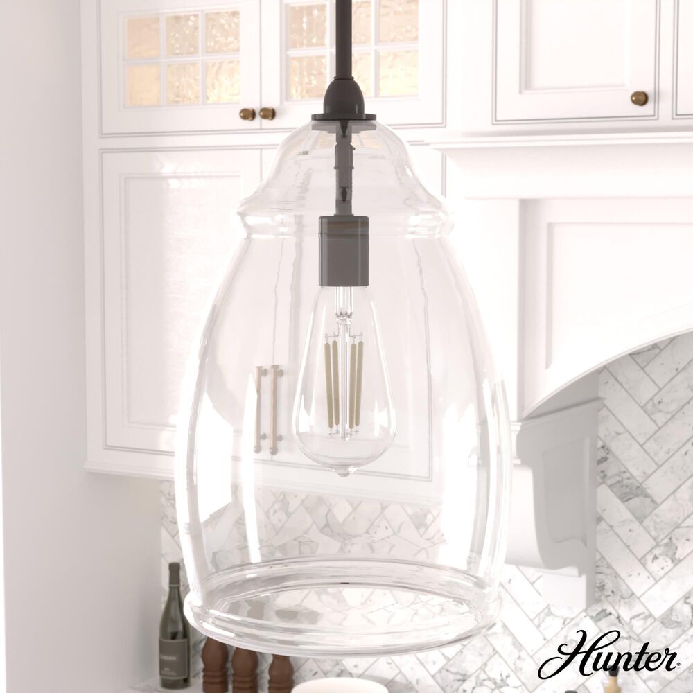 Hunter Dunshire 10.5&quot; 1-Light Medium Pendant with Clear Shade in Noble Bronze, , large