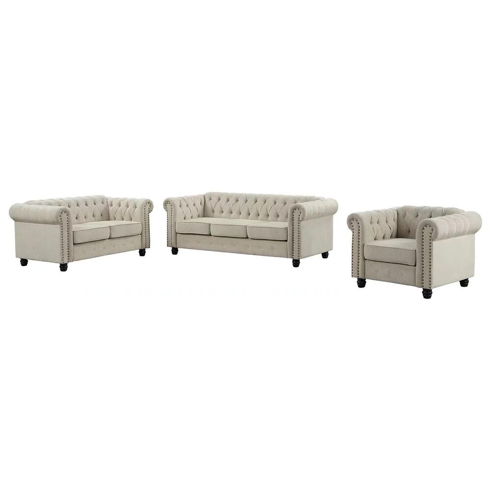 Morden Fort Chesterfield 3-Piece Stationary Linen Living Room Set 