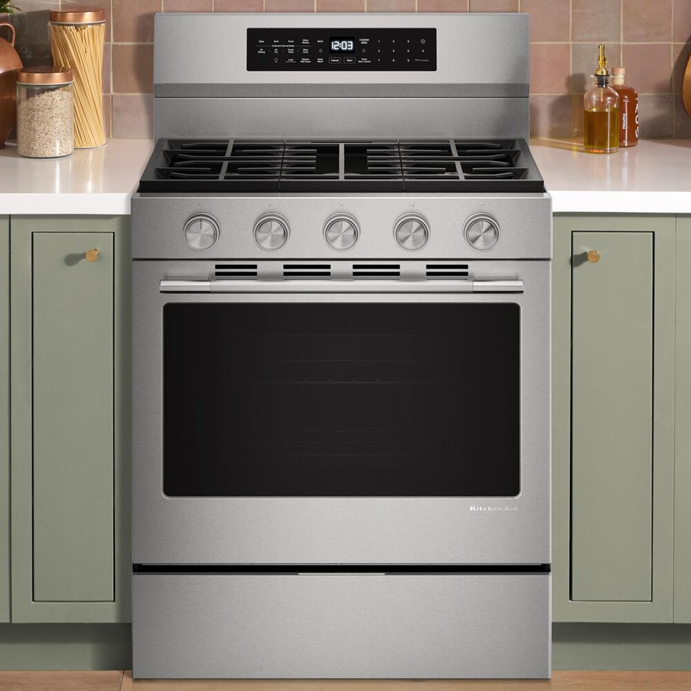 KitchenAid 5.0 Cu. Ft. Smart Freestanding Gas Range with Convection Cooking Modes in Fingerprint Resistant Stainless Steel, , large