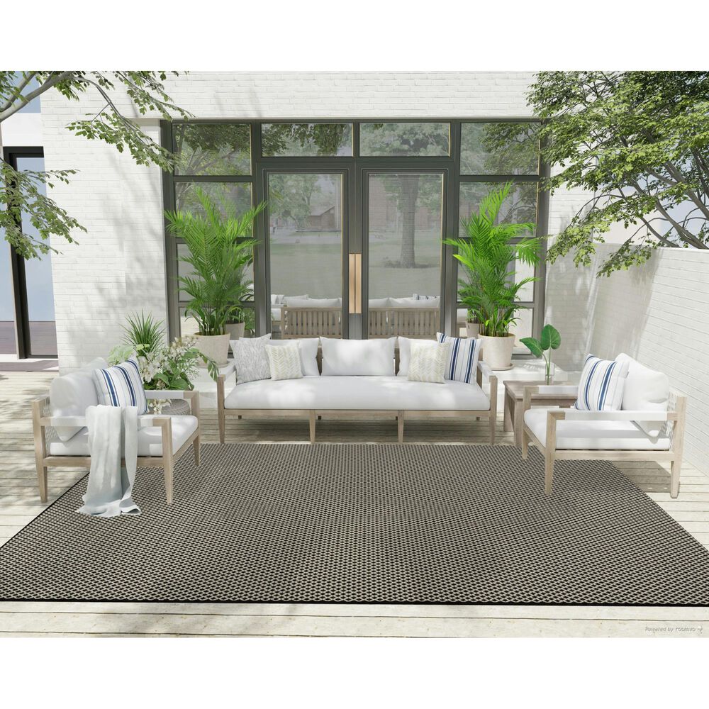 Nourison Courtyard Black and White 8&#39; x 10&#39; Indoor/Outdoor Area Rug, , large