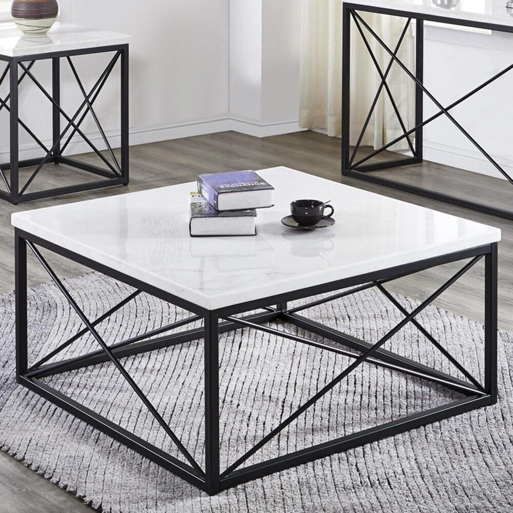 Crystal City Skyler Cocktail Table in White Marble, , large