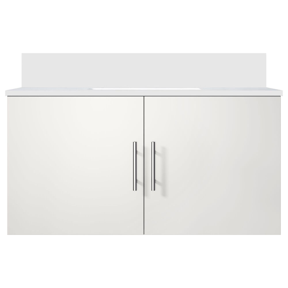 Lexora Home Geneva 36&quot; Single Bathroom Vanity in Glossy White with 2 cm White Quartz Top and Rectangular Sink, , large