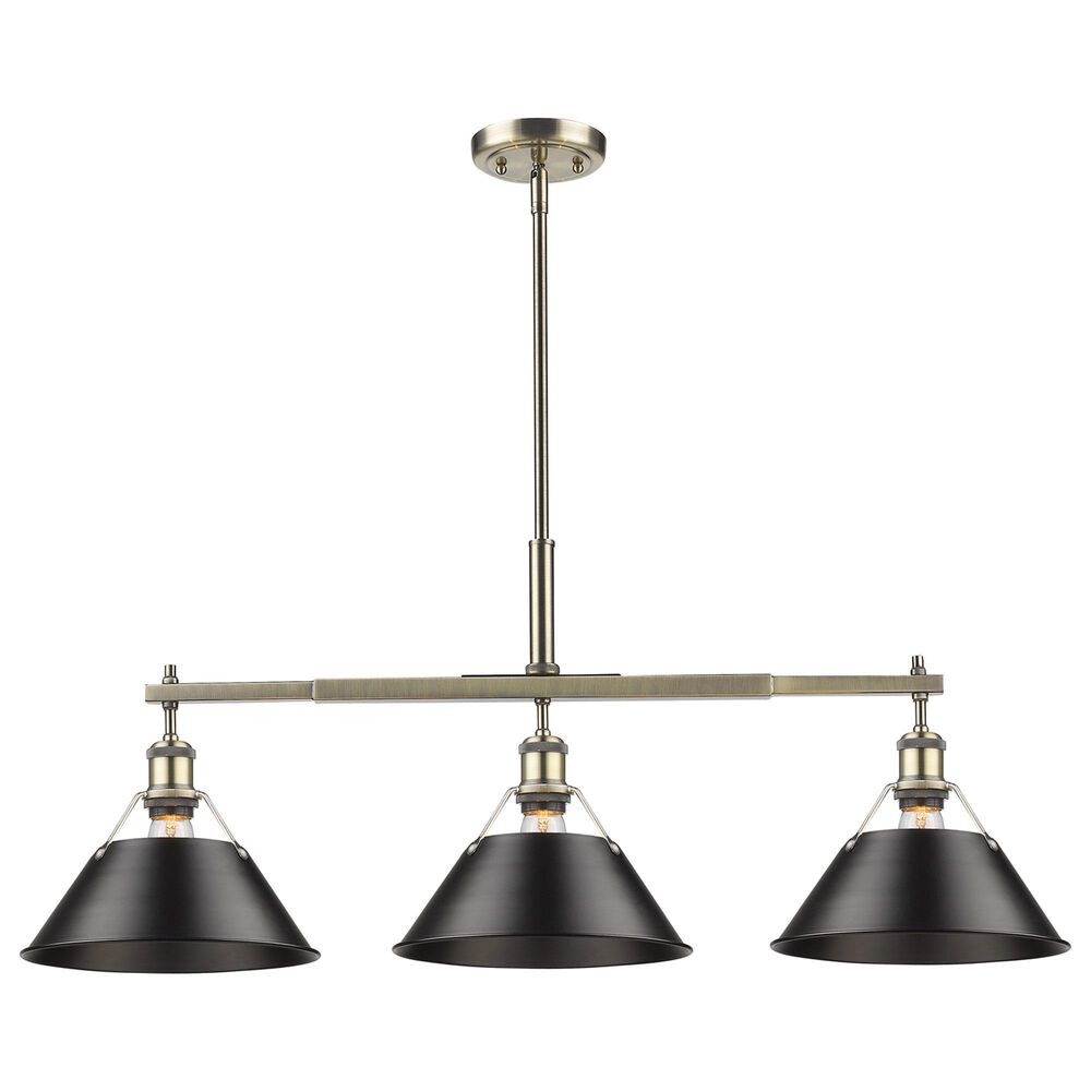 Golden Lighting Orwell 3-Light Linear Pendant with Matte Black Shade in Aged Brass, , large