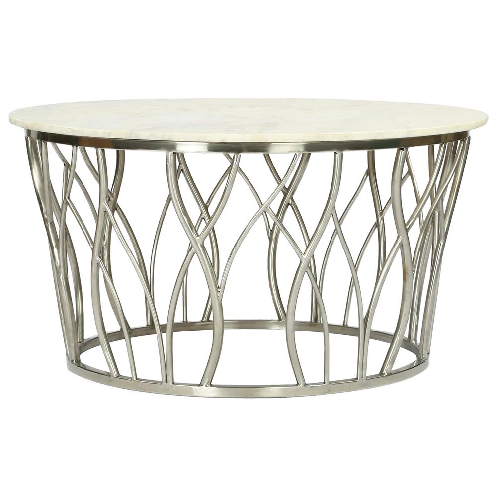 Shannon Hills Ulysses Round Coffee Table in Polished Steel and Marble, , large