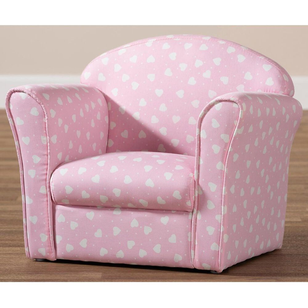 Baxton Studio Erica Kids Armchair in Pink/White Heart Print, , large
