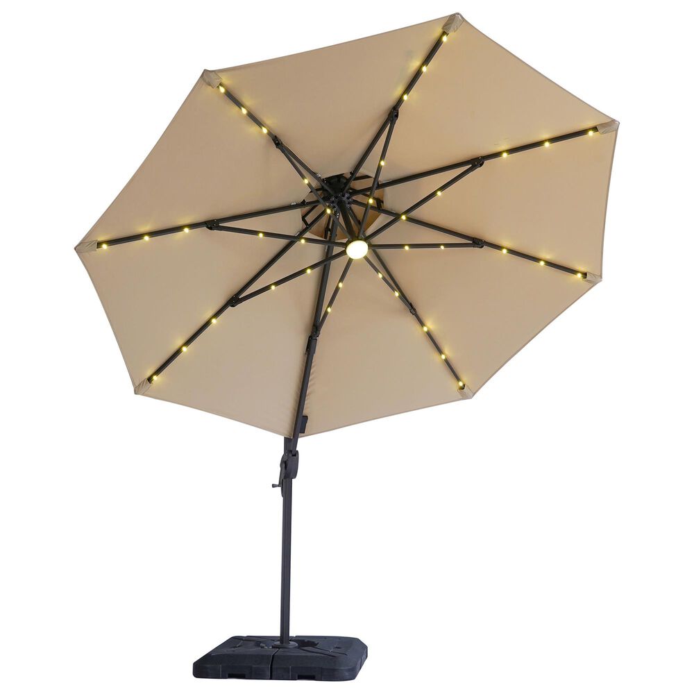 Furniture of America Ausma 10&#39; LED Light Double Top Octagon Patio Umbrella with Base in Beige, , large