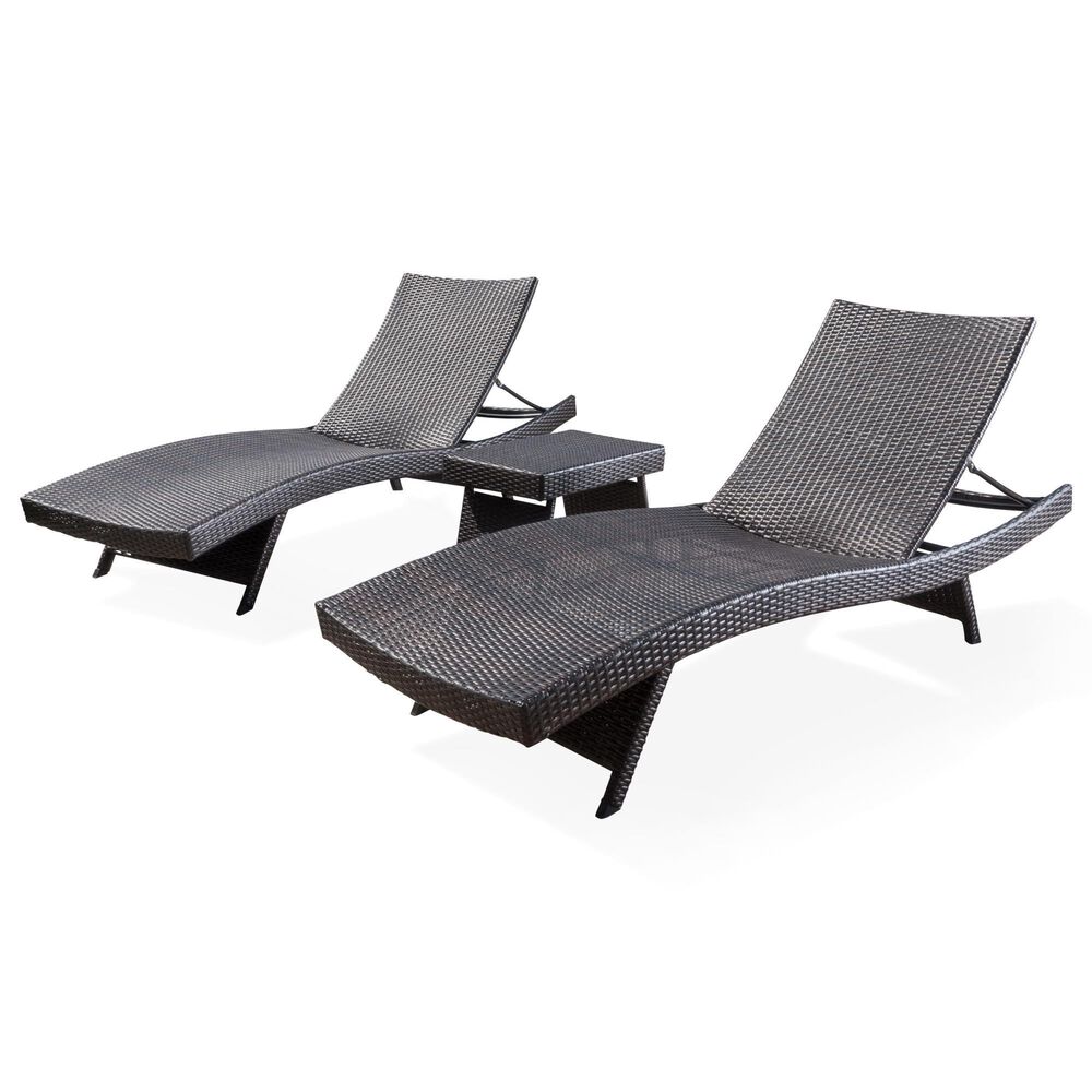 Noble House Salem 3-Piece Patio Chaise Lounge Set in Multi-Brown, , large