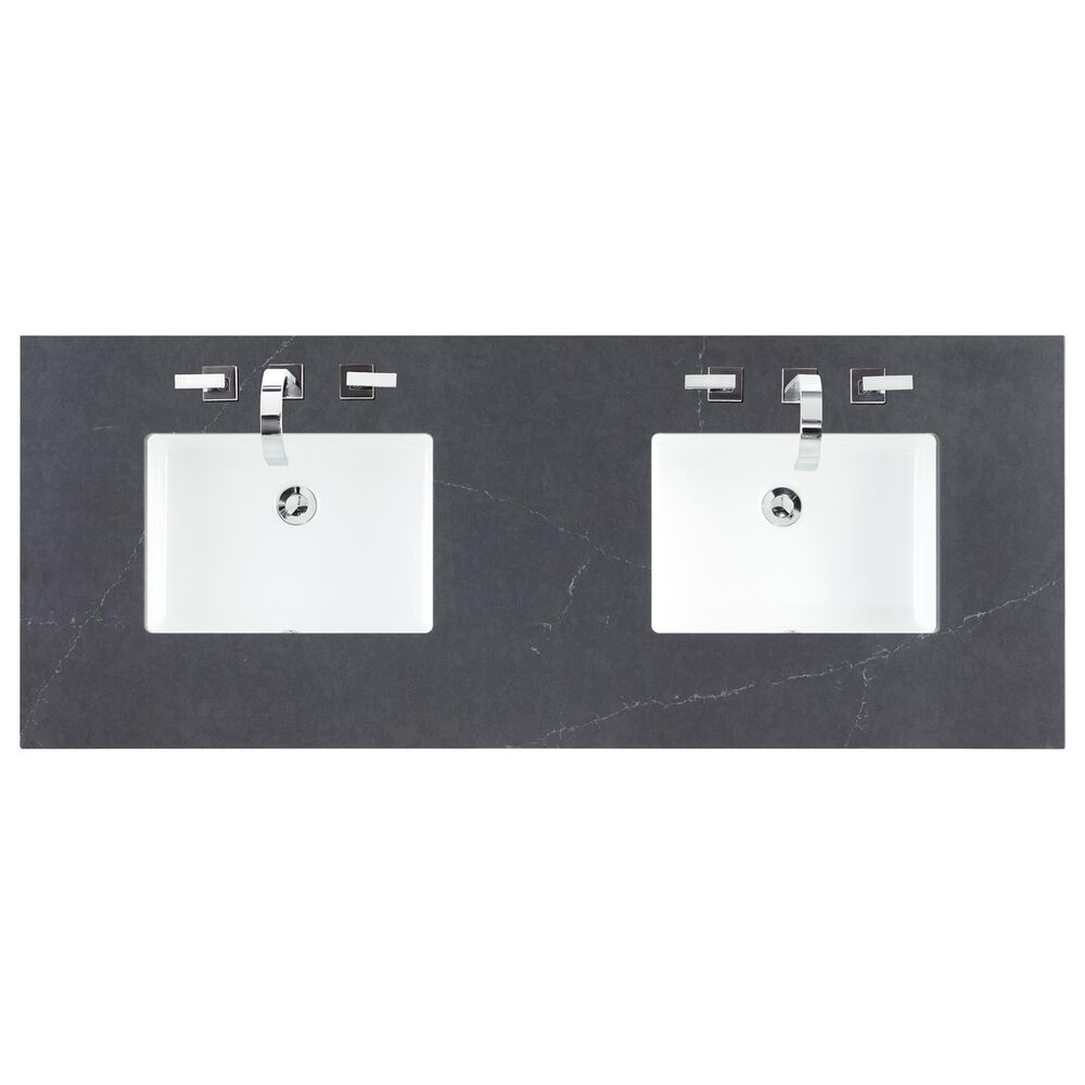 James Martin Vanities Amberly 60&quot; Double Bathroom Vanity in Walnut with 3 cm Charcoal Soapstone Quartz Top and Rectangular Sinks, , large