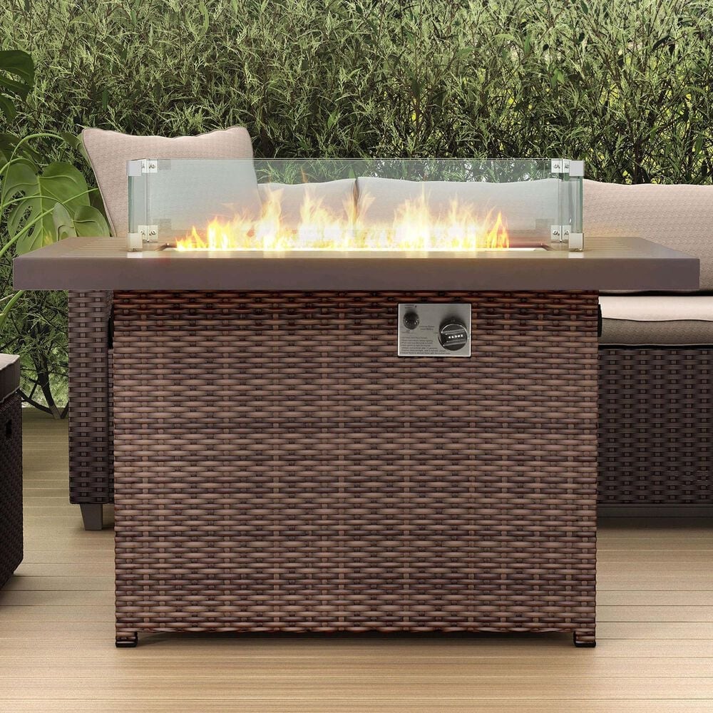 Furniture of America Wies Fire Pit Table in Brown, , large