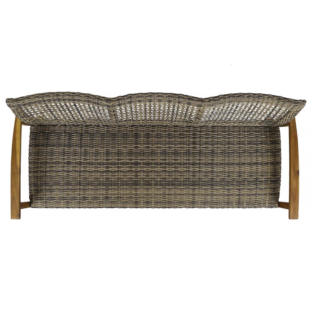 Hearth and Haven Hampton Outdoor Wicker Sofa with Wooden Frame in Grey and Natural, , large