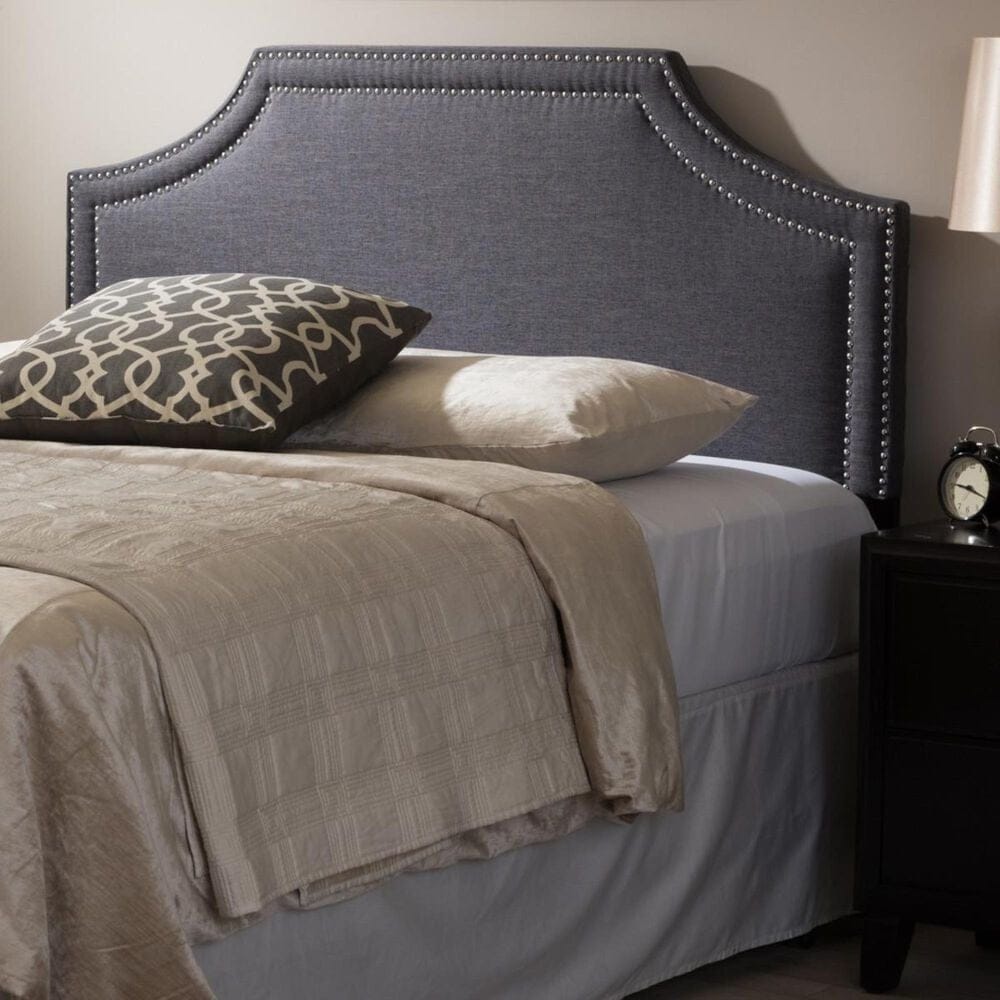 Baxton Studio Avignon Full Upholstered Headboard in Dark Grey, , large