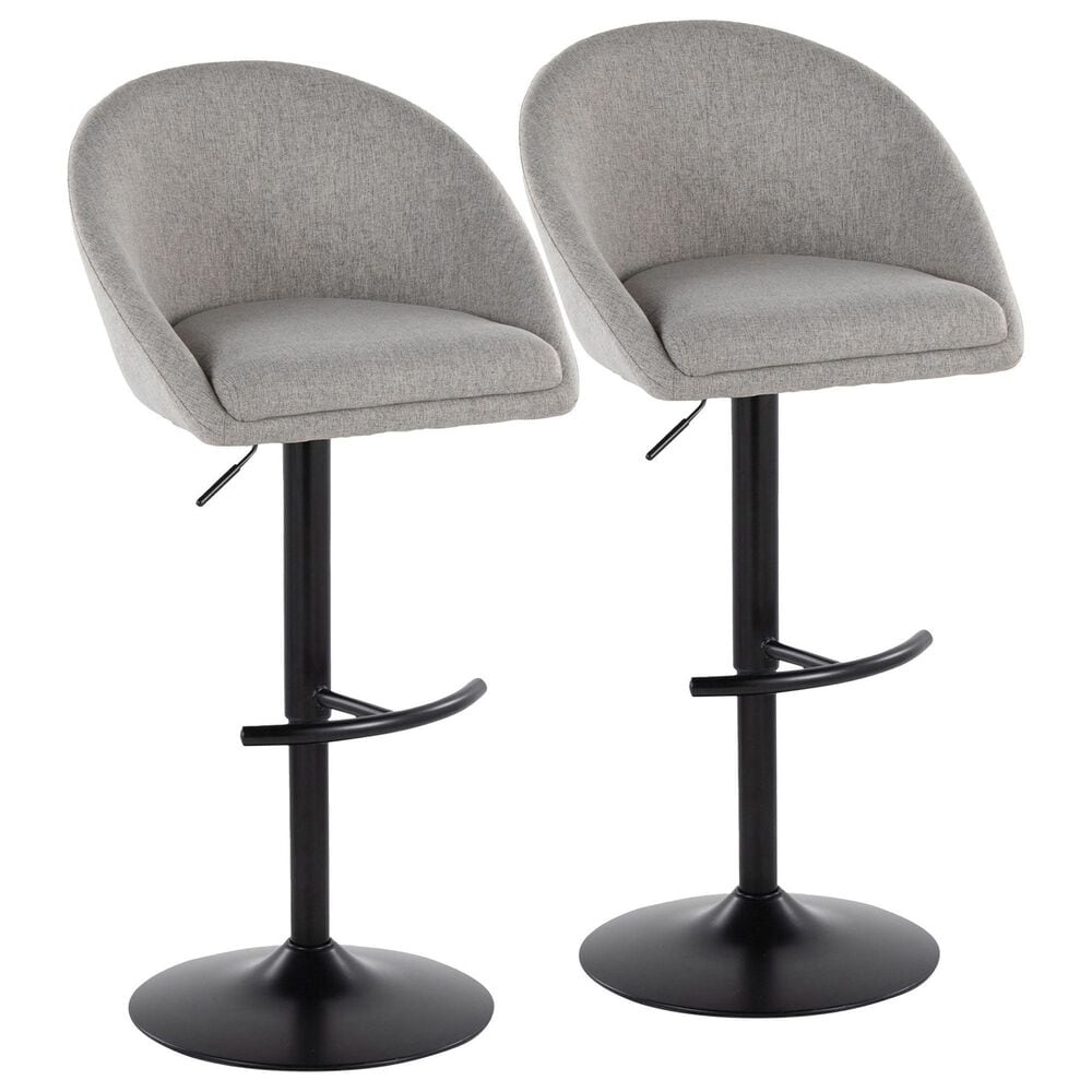 LumiSource Matisse Adjustable Swivel Barstool with Grey Fabric Upholstery in Black (Set of 2), , large