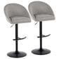 LumiSource Matisse Adjustable Swivel Barstool with Grey Fabric Upholstery in Black (Set of 2), , large