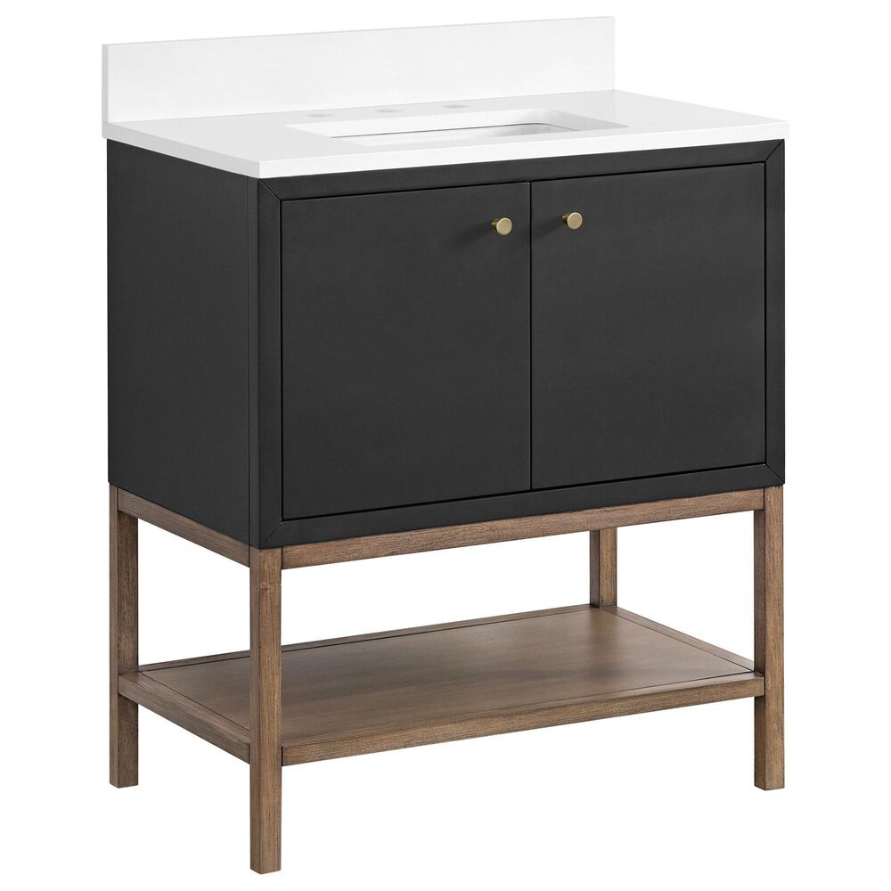 37B Isadore 30" Single Bathroom Vanity Cabinet in Tricorn Black and White Composite Stone Top and Backsplash, , large