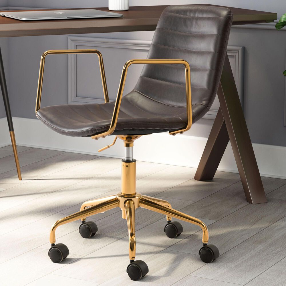 Zuo Modern Eric Office Chair in Brown and Gold, , large