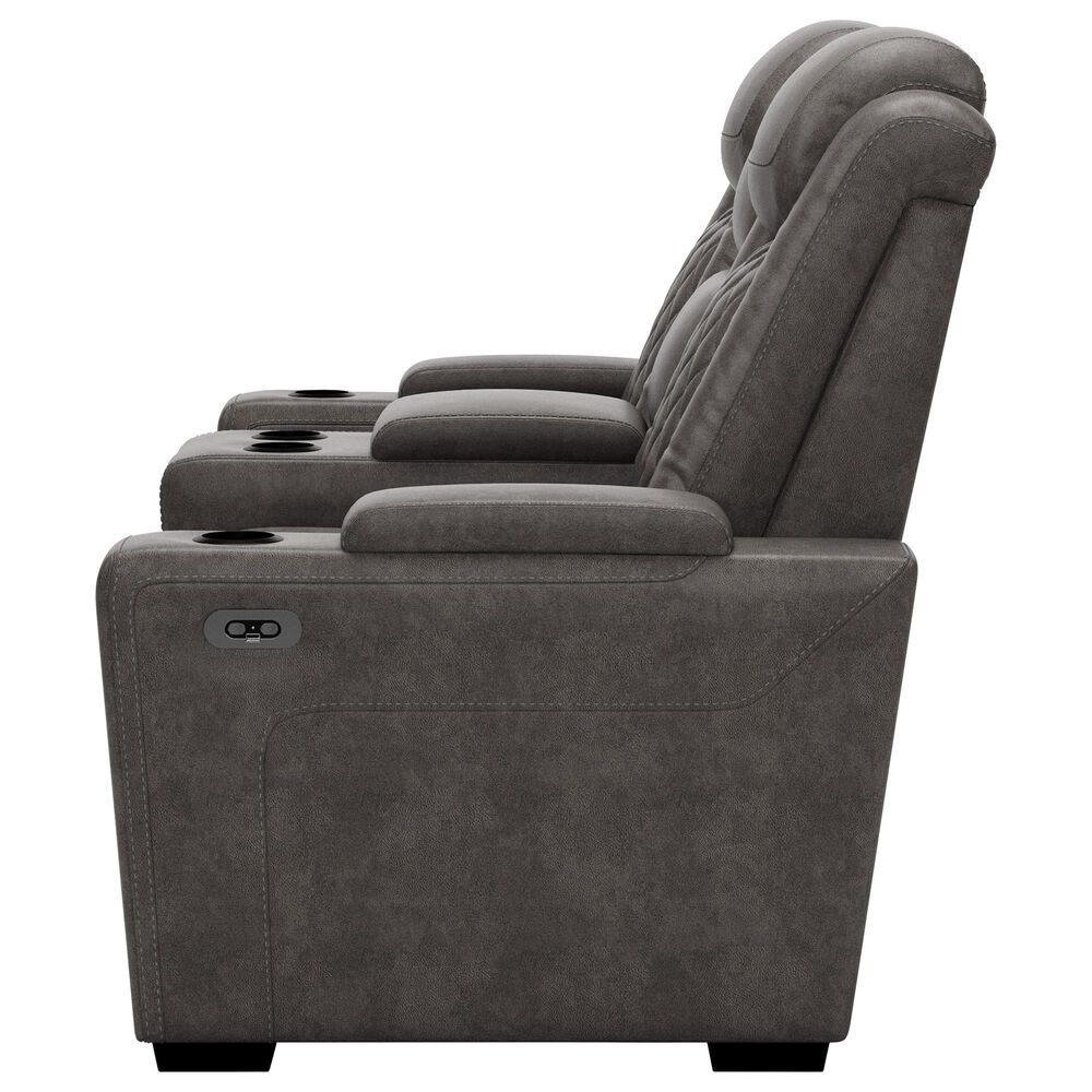 Signature Design by Ashley HyllMont Power Recliner Console Loveseat with Power Headrest in Gray, , large