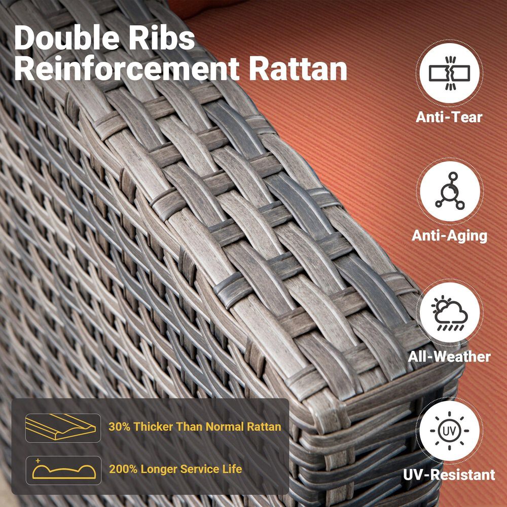 HOMLUX HOMLUX 5-Piece Outdoor Wicker Patio Furniture Set, High Back Rattan Sofa with Chairs, Ottomans &amp; Cushions in Orange Red, , large