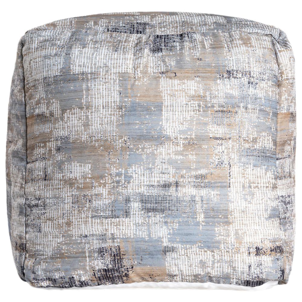 LR Home 18" Square Abstract Pouf in Taupe and Blue, , large