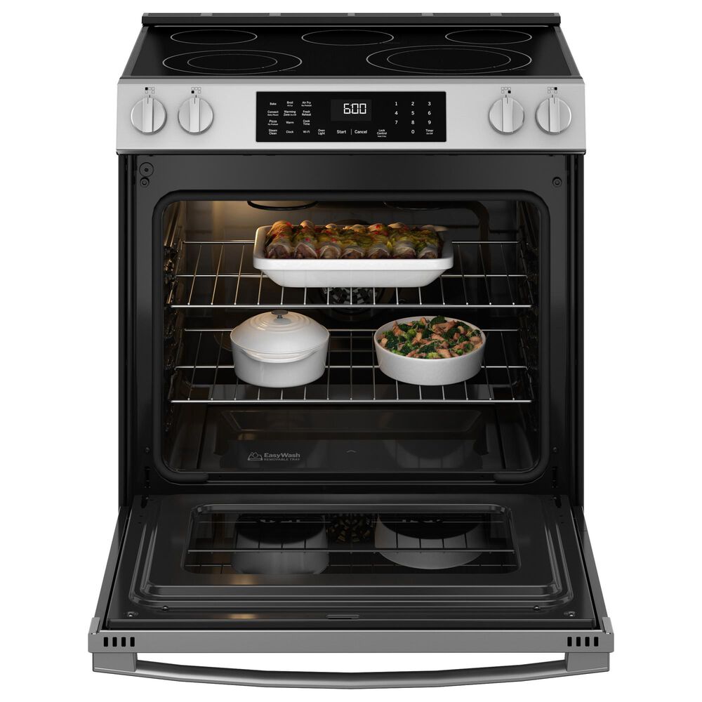 GE Appliances 2-Piece Kitchen Package with 5.3 Cu. Ft. Slide-In Electric Range and 1.9 Cu. Ft. Over-The-Range Microwave in Stainless Steel and Black, , large
