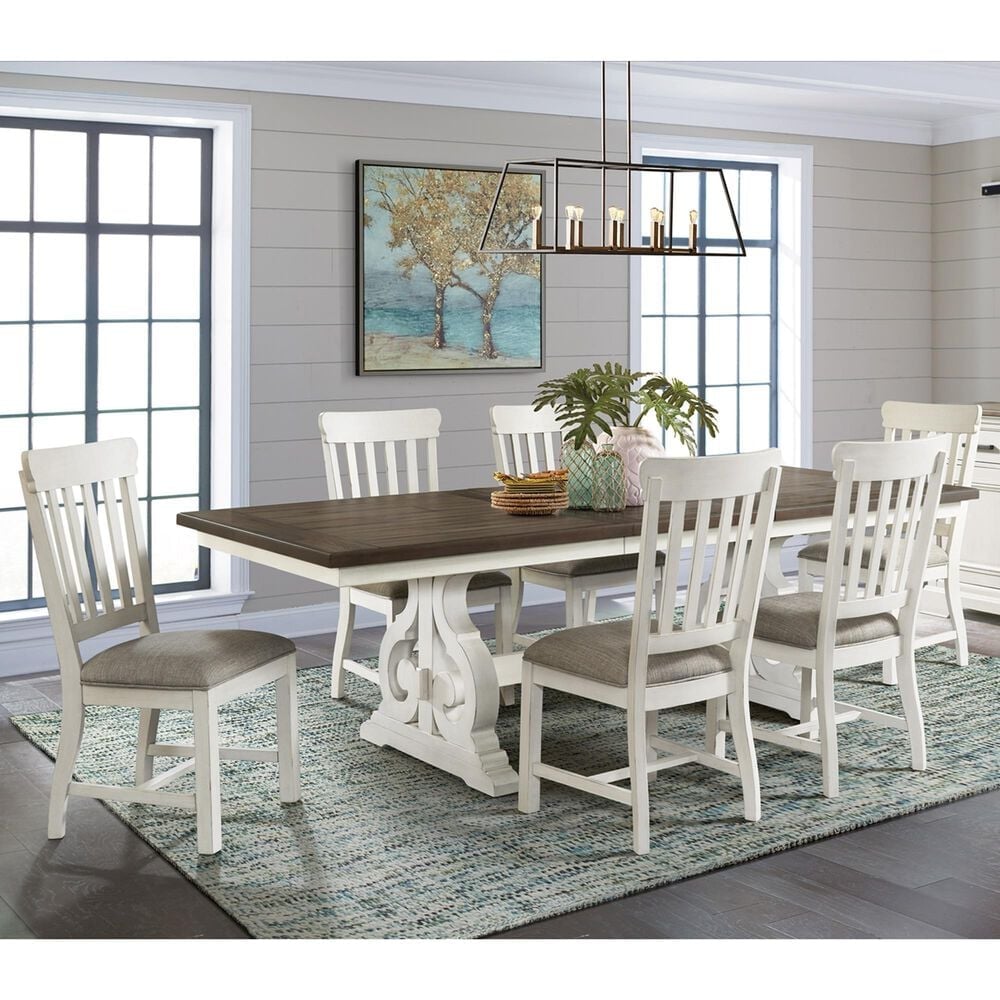 Hawthorne Furniture Drake 7-Piece Rectangular Dining Set in Rustic White and French Oak, , large