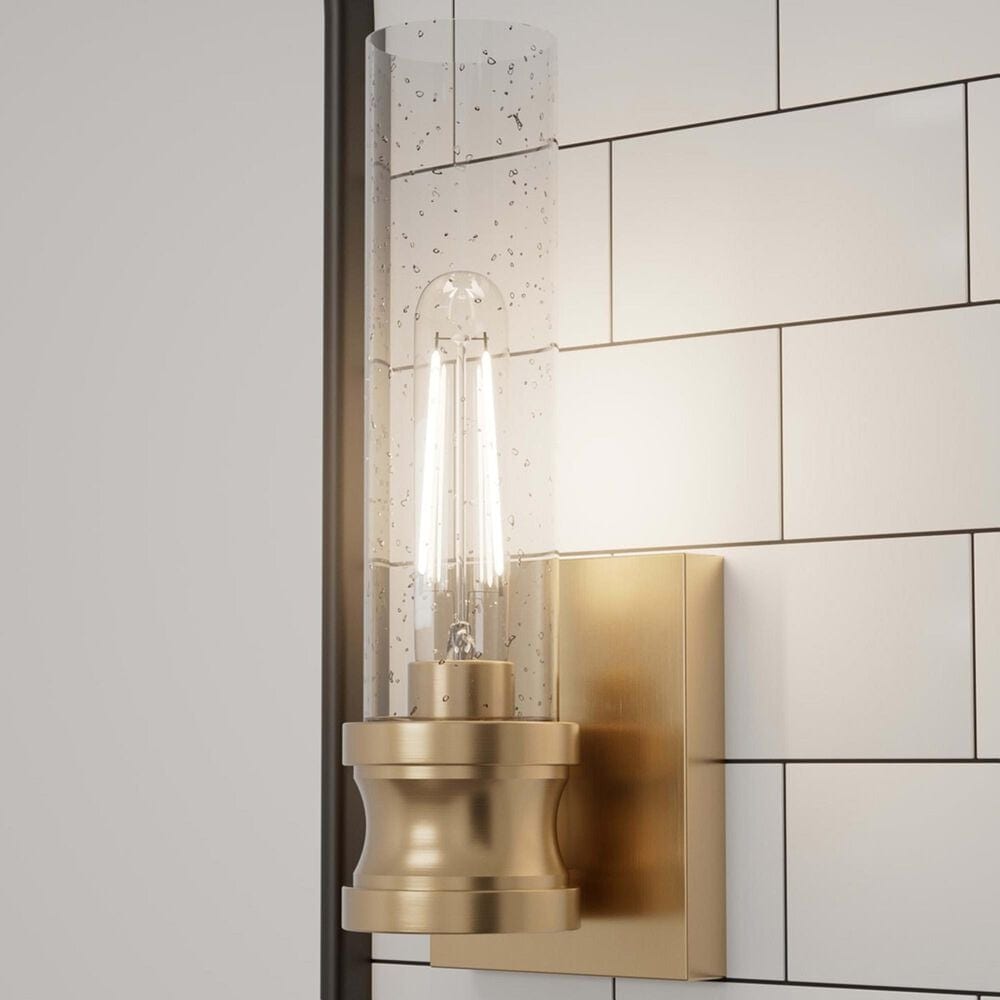Hunter Lenlock 1-Light Wall Sconce with Seeded Shade in Alturas Gold, , large