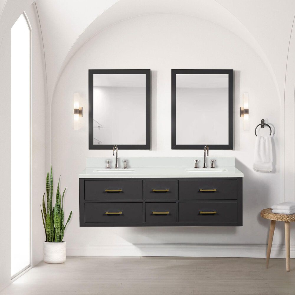 Lexora Home Castor 60&quot; Double Bathroom Vanity in Black with 2 cm White Cultured Marble Top and Rectangular Sinks, , large