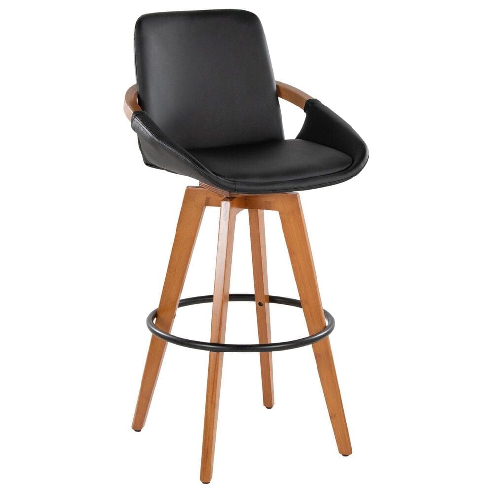 Lumisource Cosmo Swivel Barstool with Black Cushion in Walnut and Black, , large