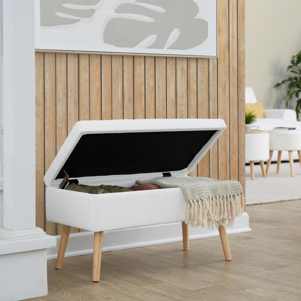 Lumisource Storage Bench with Cream Cushion in Natural, , large