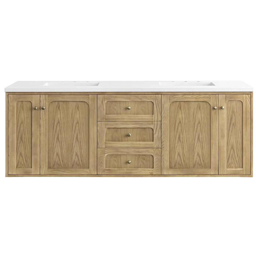 James Martin Vanities Laurent 72&quot; Double Bathroom Vanity in Light Natural Oak with 3 cm White Zeus Quartz Top and Rectangular Sinks, , large
